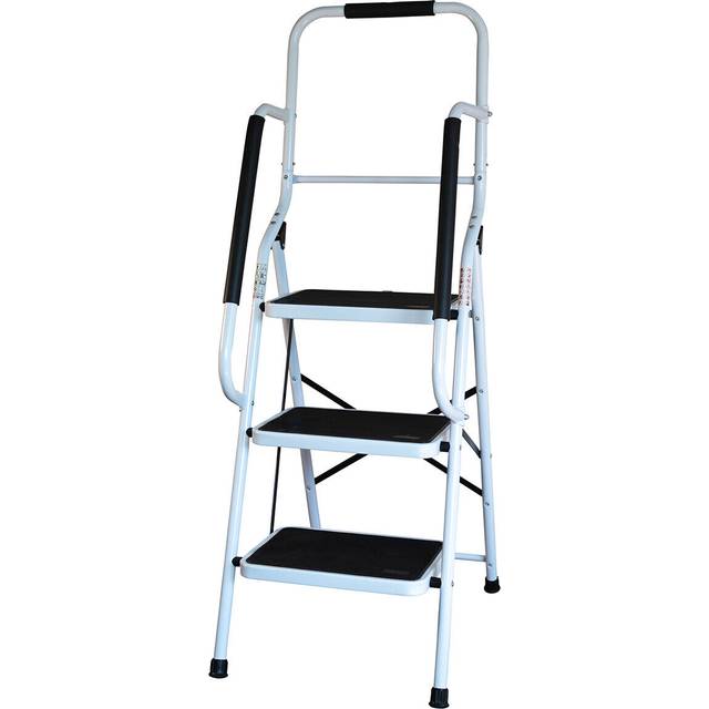 2 Step Safety Stepladder with Wide Non-Slip Treads & Safety Handrail - White - One Size
