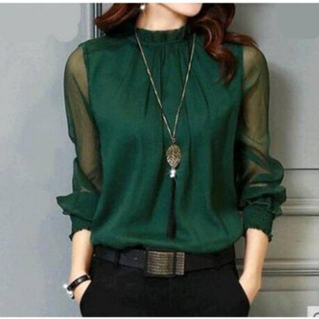 (M, White) Chiffon Blouse New Women Tops Long Sleeve Stand Neck Work Wear Shirts Elegant Lady Casual Blouses women's blusas Plus size