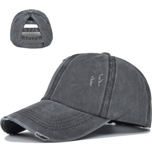 (Black) Tongue Duck Cap With Holes Ponytail Washed Baseball Cap Net Cap Cotton Material