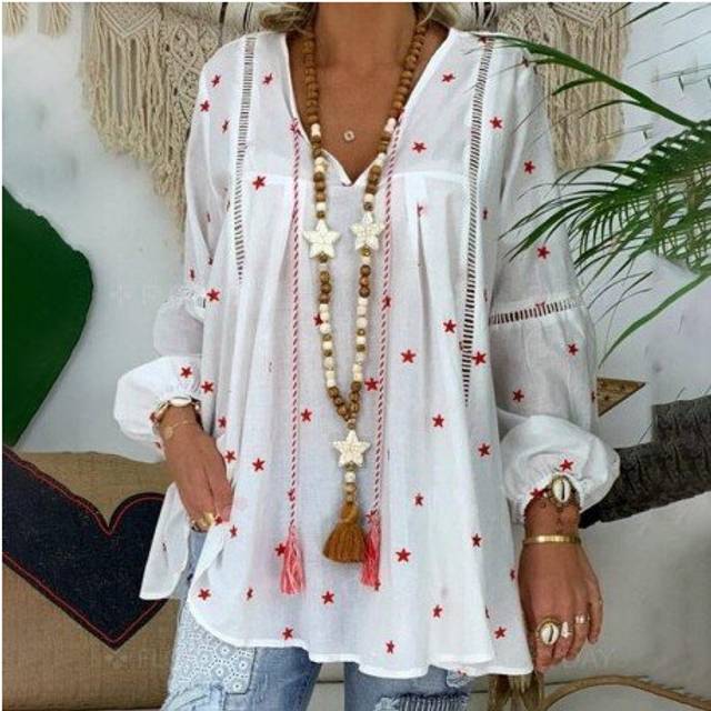 (L, White) White Elegant Lantern Long Sleeve Womens Blouse Plus Size 4XL Boho Printed Clothes Woman 2020 Spring Sexy Women Tops And Blouses