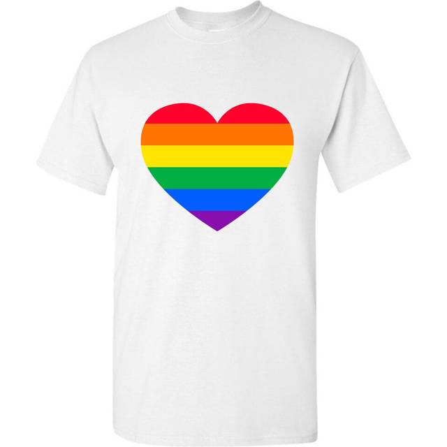 (2XL) LGBTQ Colourful Rainbow Gay Pride Lesbian Love Heart Men White T Shirt Tee Top