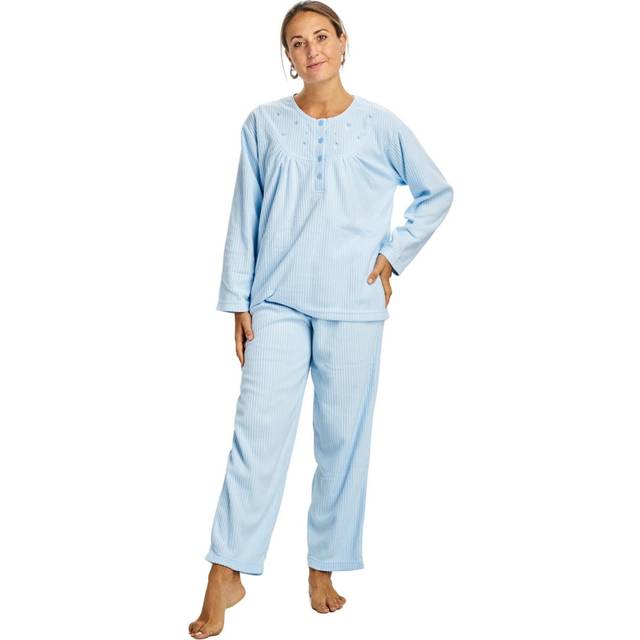 (Blue, S) Ladies Winter Pyjama Set Long Sleeve Brushed Cotton Soft Cosy Thermal Loungewear