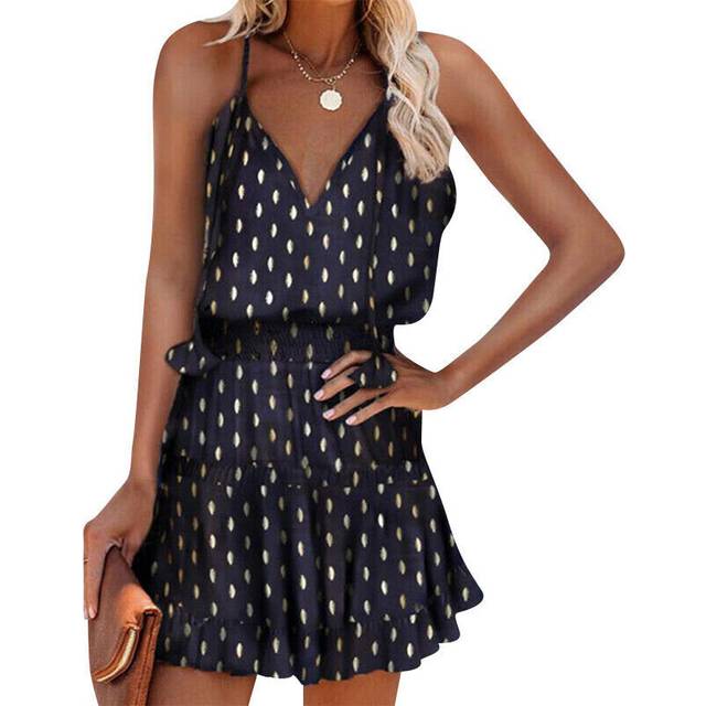 (3, XL UK SIZE 14) Womens BOHO Summer Beach Mini Dress Ladies Holiday Strappy Sexy Cami Sundress