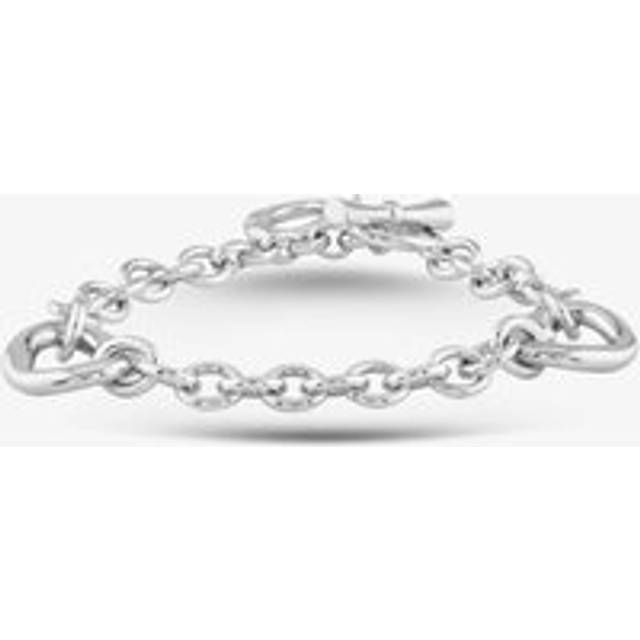 Silver & Diamond Cut Out Heart Link Chain T-Bar Bracelet PBC02762