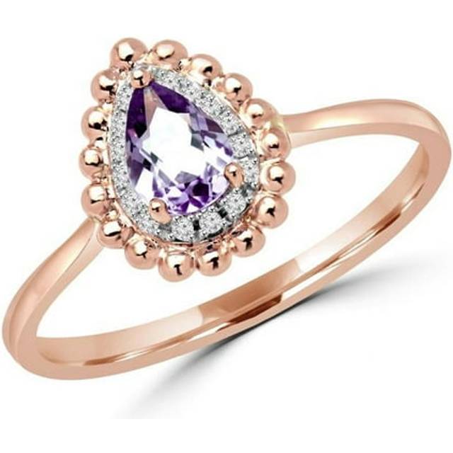 Majesty Diamonds MD160099 0.37 CTW Pear Cut Amethyst and Diamond Halo Cocktail Promise Ring in 10K