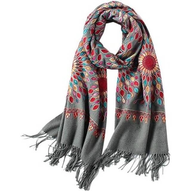 Women's Embroidered Oversize Tassel Shawl Scarf Wraps for Women