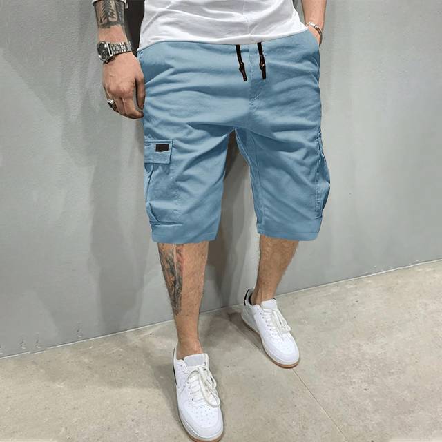SHEIN Classic Cargo Shorts For Men, Casual Mult-Pocket Drawstring Waist Cargo Shorts, Suitable For Outdoor Wear In Summer