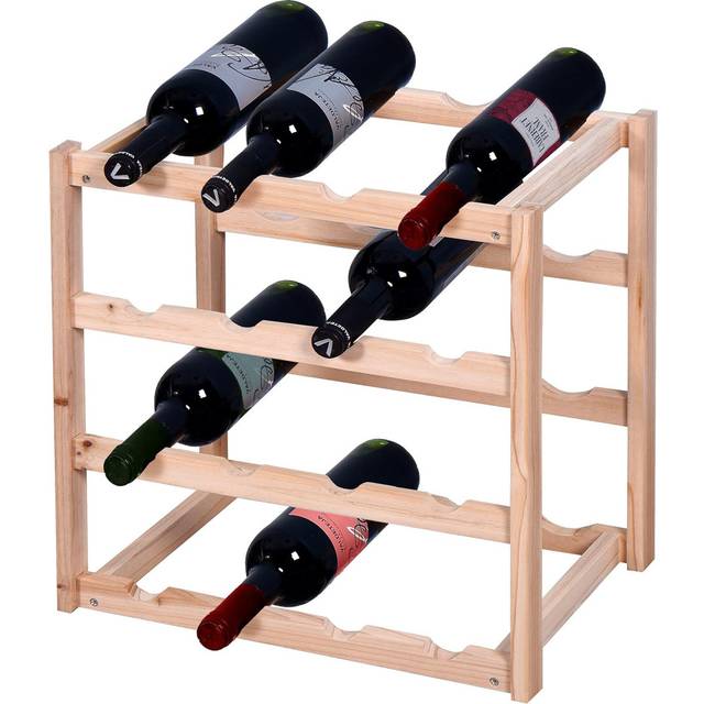 Strissel 16 Bottle Stylish Wooden Wine Rack Holder Solid Wood 4 Tier Free Standing Wine Bottle Rack - natural (17.13cm H X 16.54cm W X 10.24cm D)
