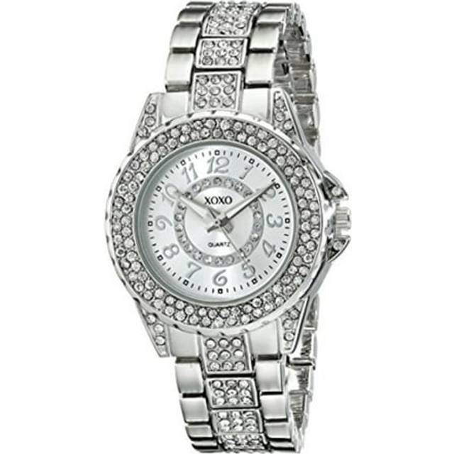 Accutime XOXO Women's Analog Watch with Silver-Tone Case Rhinestone Bezel/Dial/Band Silver-Tone Sunray Dial - Official XOXO Woman's Watch Jewelry-Clas