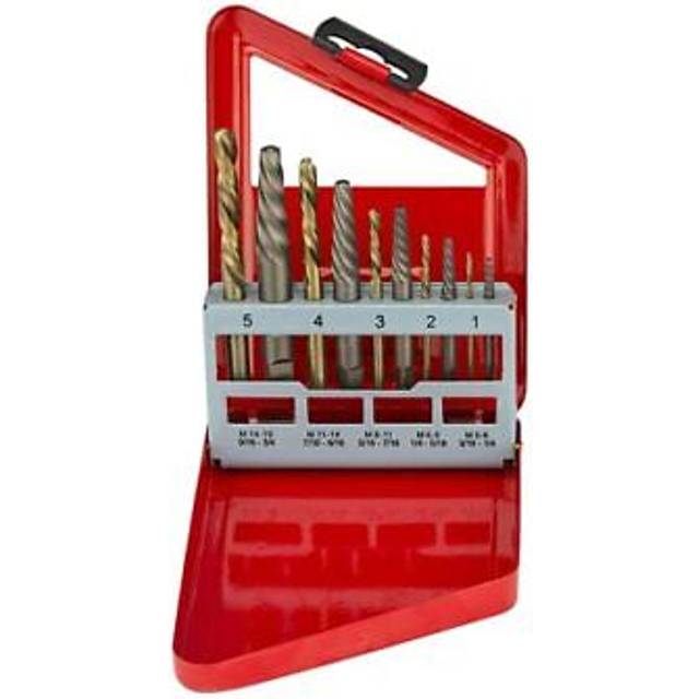 01925A Screw-Extractor and Left-Hand Drill-Bit Set, HSS M2 Steel Drill Bits, Alloy Spiral Flutes, Reverse Drill-Bit and