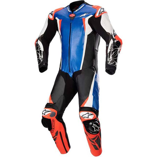 Alpinestars Absolute V2 One Piece Motorcycle Leather Suit, black-white-blue, Size 48 for Men