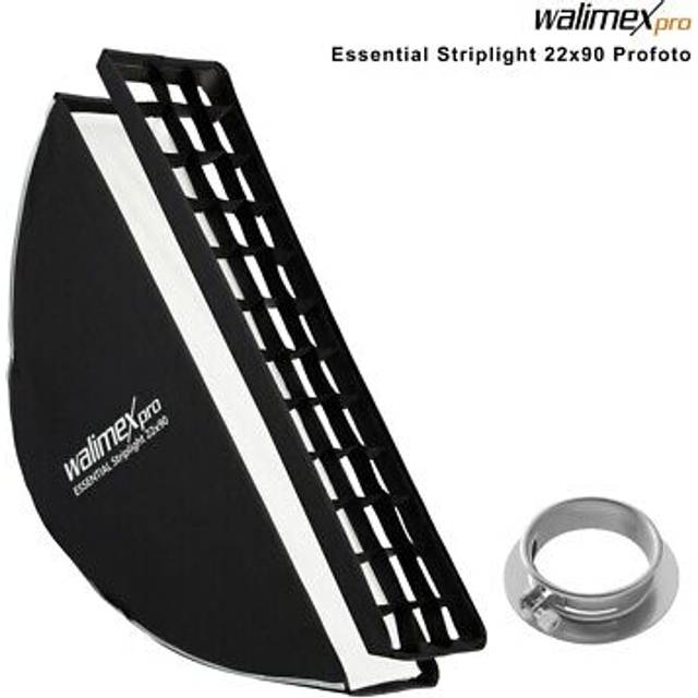 Walimex pro Essential Striplight Softbox 22x90cm + softbox adapter for Profoto (outer diameter: 15.2 cm), 360 rotatable, easy set-up, incl. grid, ...