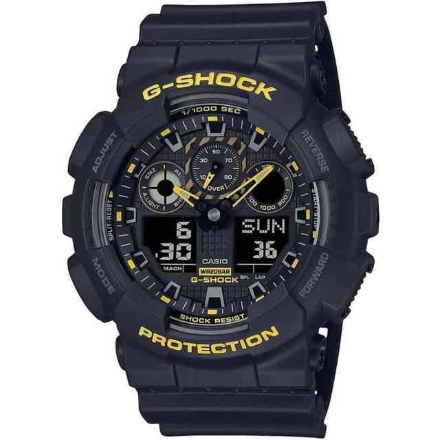 Casio G-Shock Caution Yellow Analog Digital Resin Strap Black Dial Quartz GA-100CY-1A 200M Men&#39;s Watch