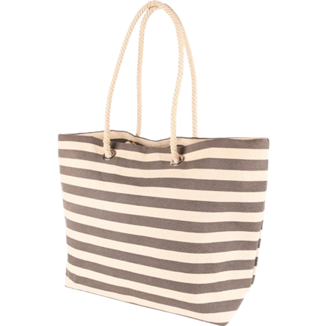 Large Striped Canvas Tote Beach Bag - Pebble
