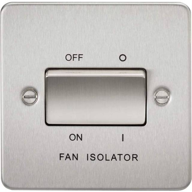 KnightsBridge 3 Pole Fan Isolator Flat Plate Switch- Brushed Chrome