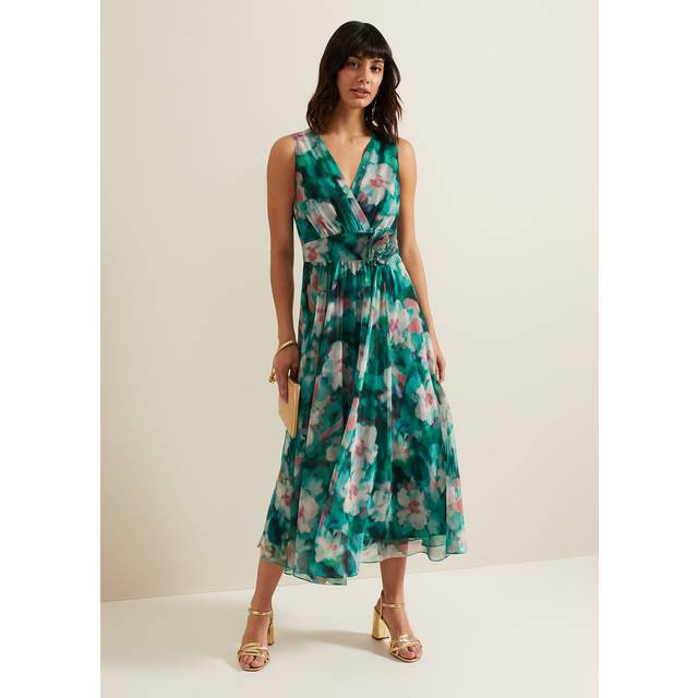 Phase Eight Chiffon Printed Wrap Dress Green Multicolour - Phase Eight - Size: 20