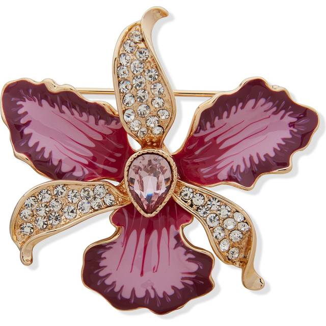 Anne Klein Women's Pink Flower Pin in Gift Box in Gold Tone