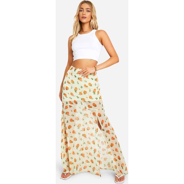 Womens Floral Crinkle Chiffon Maxi Skirt - Multi - 8