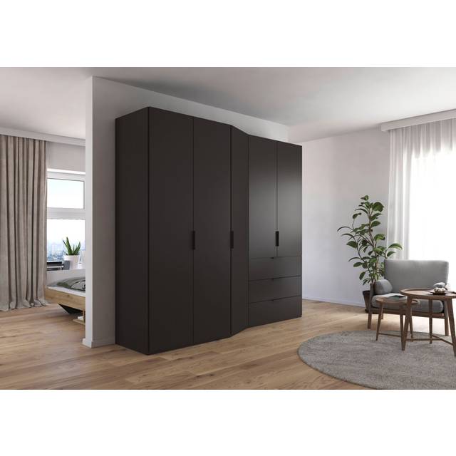 Wardrobe wardrobe WAVE hinged door wardrobe with drawers with 2 depths soft-close - Graphite (223cm H x 247cm W x 60cm D)