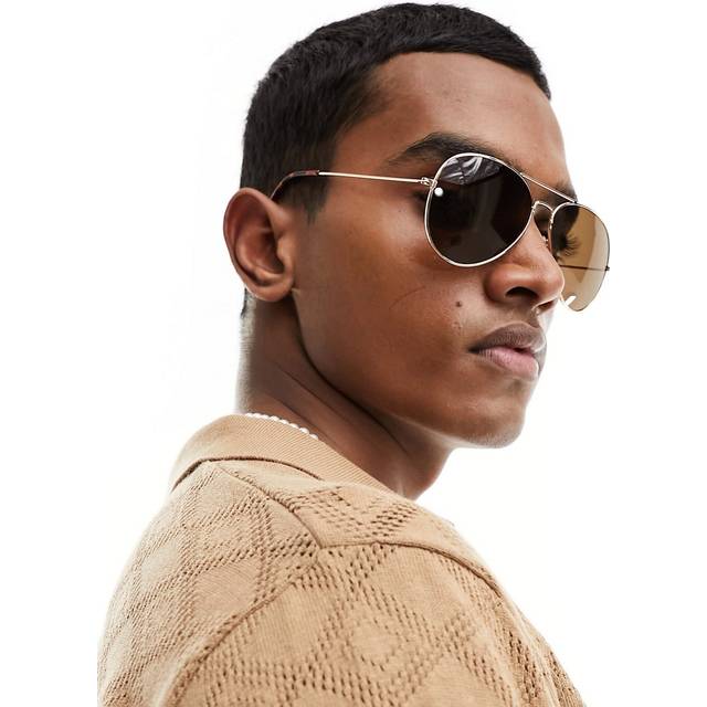 New Look Men's Gold Pilot Sunglasses