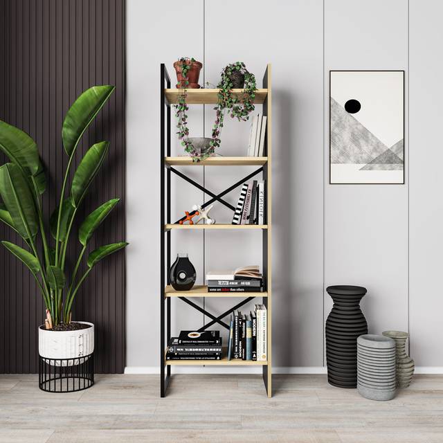 Bookcase 58 cm with 5-Tier Design - Silky Black (175cm H X 58cm W X 35cm D)