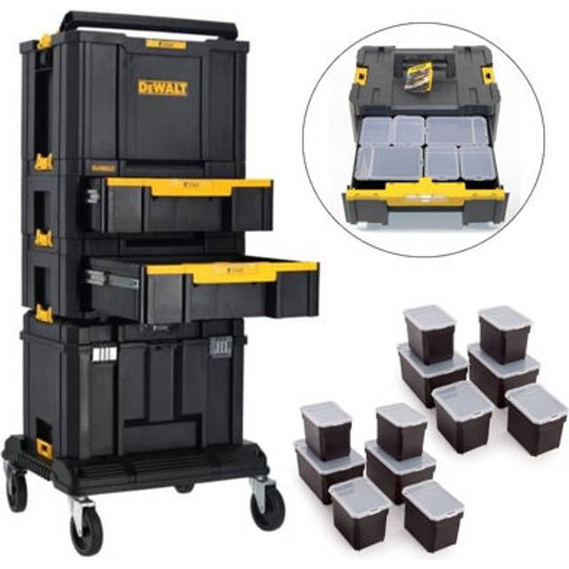 Dewalt 5 Piece Tstak Tower 2 Drawer Units Deep Case + Tote Wheeled Cart Trolley