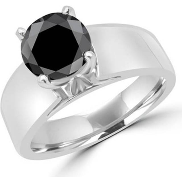 Majesty Diamonds MD160321-8.25 2.4 CT Round Black Diamond Wide Band Engagement Ring in 14K White Gold, Size 8.25