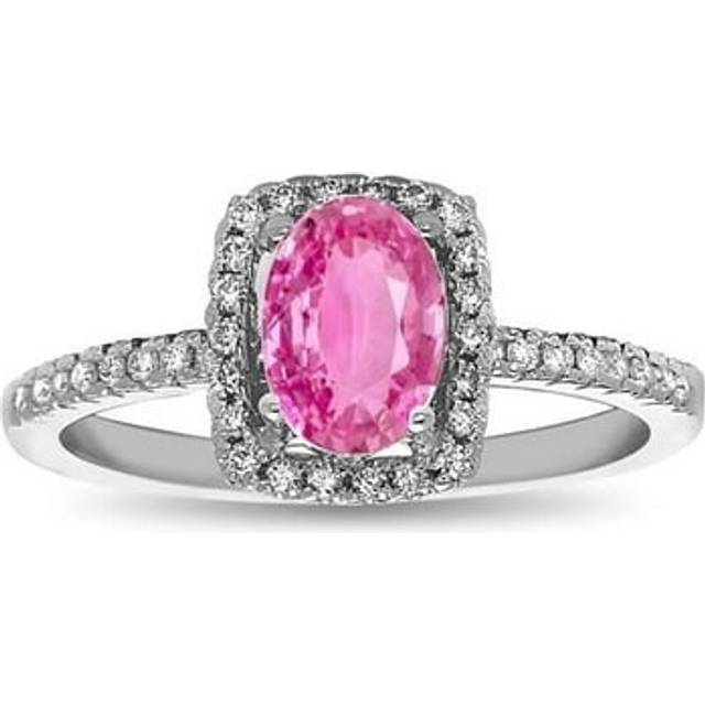 0.95 CTTW Pink Sapphire & Diamond Engagement Ring, 14K White Gold - Size 6.5