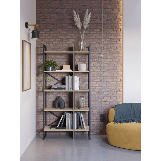 DETROIT BOOKCASE 87,5 CM-SAPPHIRE OAK - SILKY BLACK - Silky Black (175cm H X 87.5cm W X 35cm D)