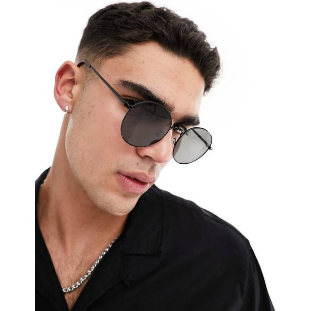 New Look Men's Black Metal Round Frame Sunglasses