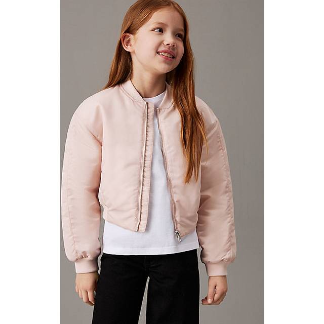 Calvin Klein Kids' Satin Hero Bomber Jacket, Peach Whip