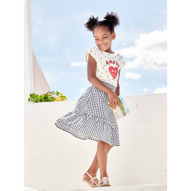 Long Gingham Skirt for Girls chequered navy blue