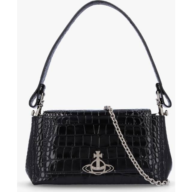 VIVIENNE WESTWOOD Hazel Medium Black Croc Embossed Shoulder Bag Size: