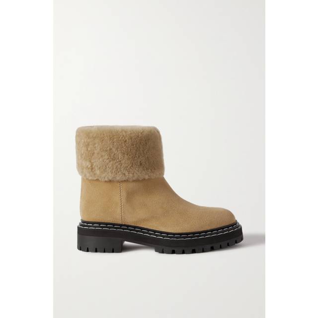 Proenza Schouler - Shearling-lined Suede Ankle Boots - Beige - Neutrals - IT 37