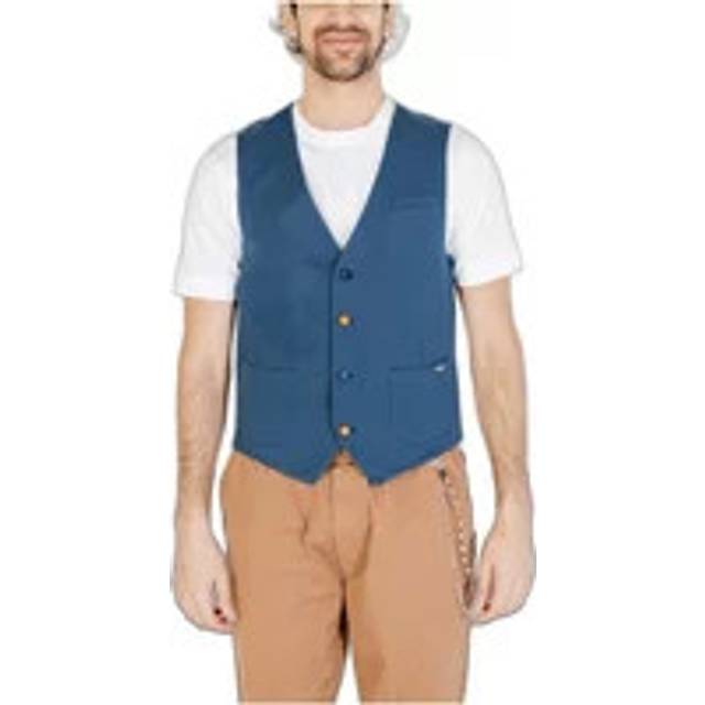 Gianni Lupo, Vests, male, Blue, S, Blue Cotton V-Neck Sleeveless Gilet