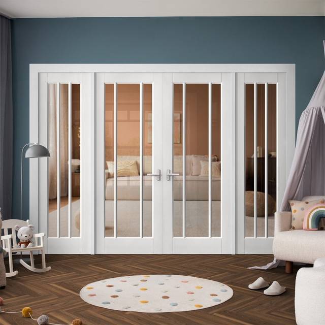 Liberty Doors White Primed Internal Toledo 3 Light Clear Glass Room Divider Set Size (Height x Width x Thickness): 2001x2672x133mm (610+610+686+686)