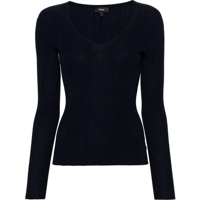 Navy V-Neck Wool Blend Jumper (L)