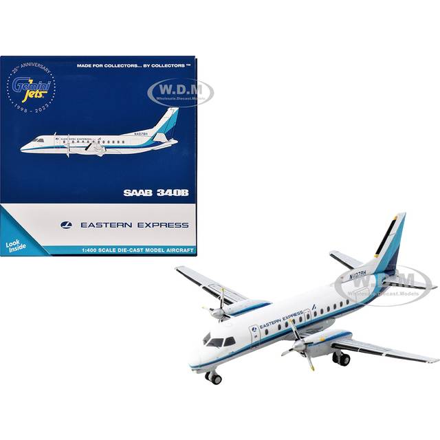 GeminiJets GJ1251 Saab 340B Commercial Aircraft Eastern Express N407BH White with Blue Stripes 1-400 Scale Diecast Model Airplane