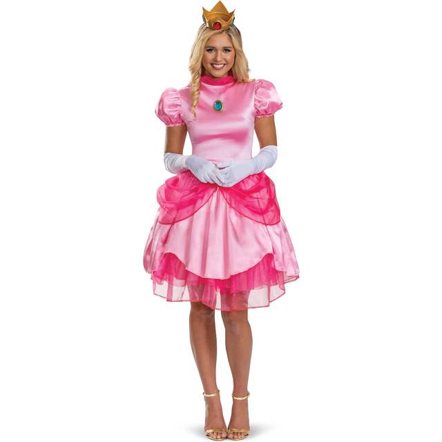 Women's Deluxe Super Mario Bros. Pretty Princess Peach Costume | Nintendo Costumes - Pink&#47;Blue (M)