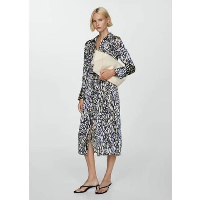 Mango Satin Wrap Midi Dress - Blue/White - 8