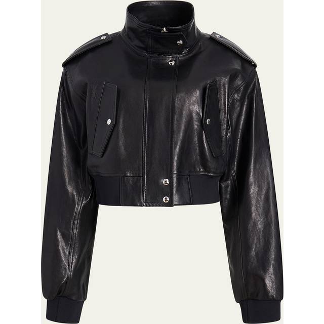 KHAITE - Kember Cropped Leather Bomber Jacket - Black - US 8