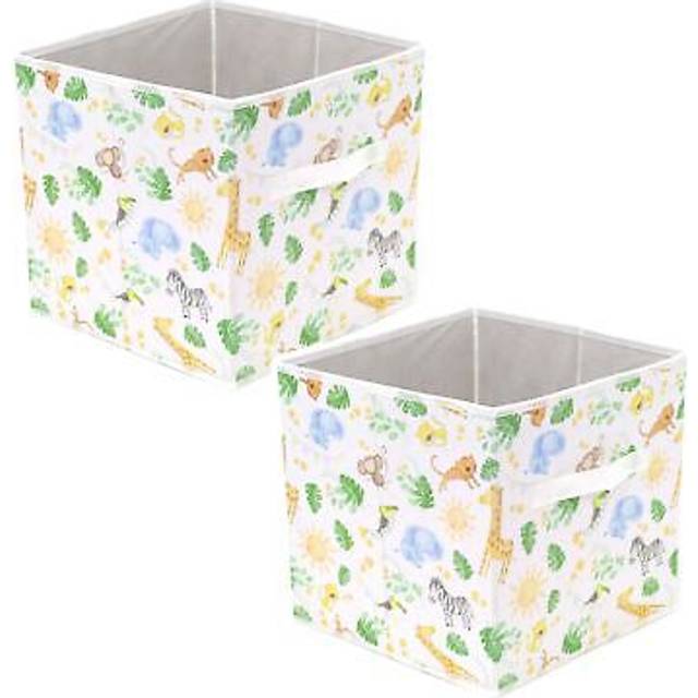 Set Of 2 Nursery Storage Box | Childrens Jungle Safari Storage Basket | Foldable Square Fabric Storage Cube For Kids