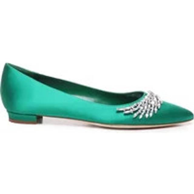 Manolo Blahnik, Ballerinas, female, Green, 7 UK, Green Crystal Flat Shoes Pointed Design