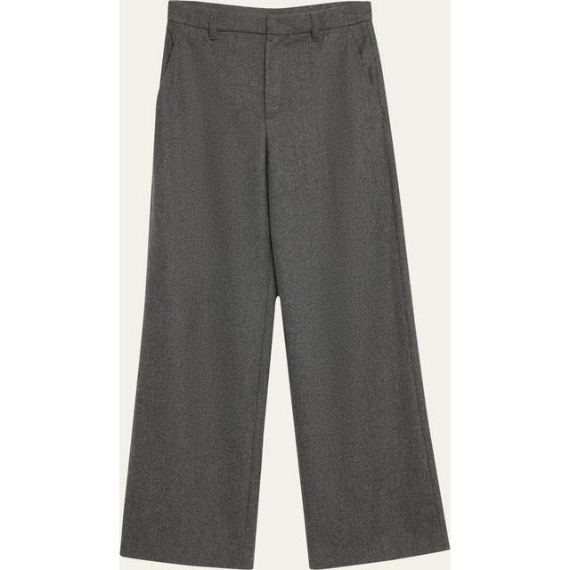 Brunello Cucinelli, Byxor, Dam, M, Läder, Vida ben ull Cashmere-byxor med vida ben - gray (M)