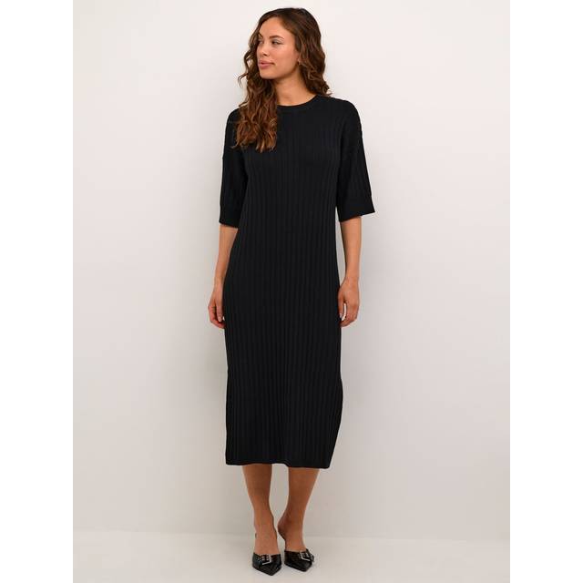 KAFFE Lola Rib Knit Dress, Black Deep