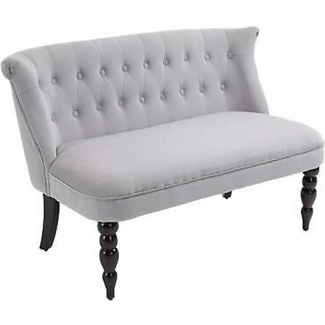 Homcom velvet-feel french two-seat lounger couch with wood frame, grey