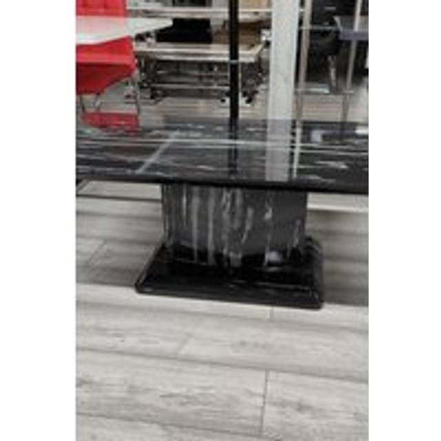 Modernique Gloss Finish Mdf Marble Effect Coffee Table With Pedestal Stand In Black - One Size