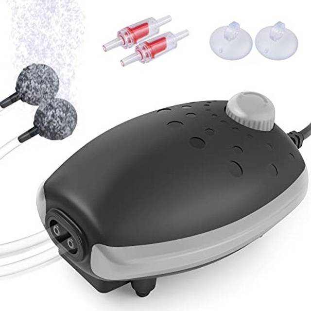 Aquarium Air Pump with Accessories, Silent Oxygen Pump for Aquarium, Whisper Aerator for Fish Tank 30L to 400 Litres (BLACK -GRAY)