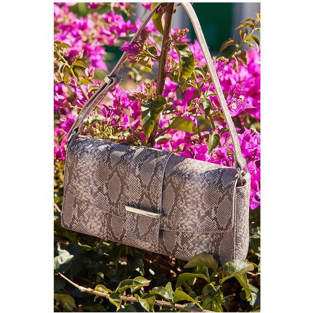 Sosandar Womens Grey Snake Print Metal Trim Shoulder Bag - One Size