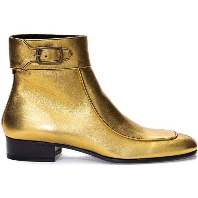 Leather Ankle Boots Buckle Wo - Gold (35)